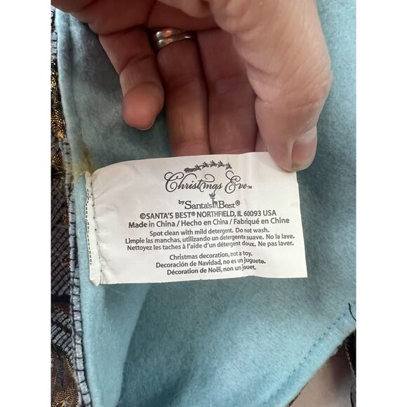 Christmas Eve By Santa’s Best Blue brown‎ embroidered Tree Skirt Tassels polygon - Picture 3 of 4